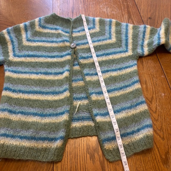 Handmade Mohair Blend Striped Cardigan Abalone Button Fuzzy Chic Knit M - Picture 5 of 7